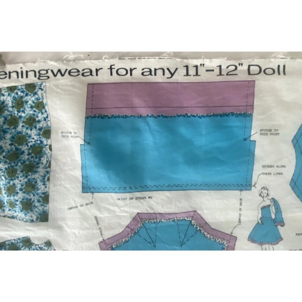 Vintage Evening Wear Doll Clothes Fabric Panel for 11-12 Inch Doll Uncut Retro - Picture 16 of 16